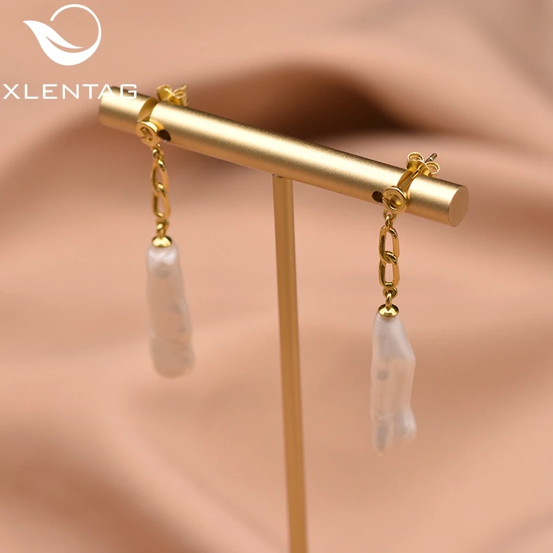 

XlentAg Natural Baroque Long Pearl Earrings Party For Women Gift 925 Sterling Silver Long Dangle Earrings Fine Jewelry GE0639