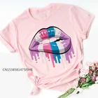 Цвет губы графический принт розовый футболка свободные уличная женская футболка 80s Премиум топ с забавным рисунком Базовая футболка