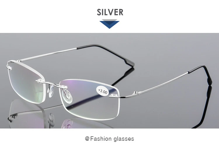 fold silver Очки для чтения без оправы, мужские, титановый сплав, складные, женские, квадратные очки, дальнозоркость, безрамные очки+ 1,0+ 1,5+ 2,0+ 2,5+ 3,0 - Цвет оправы: fold silver