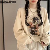 harajpoo women t shirt dog printed long sleeve spring fall tops 2021 new sweet fashion loose y2k crewneck harajuku clothing