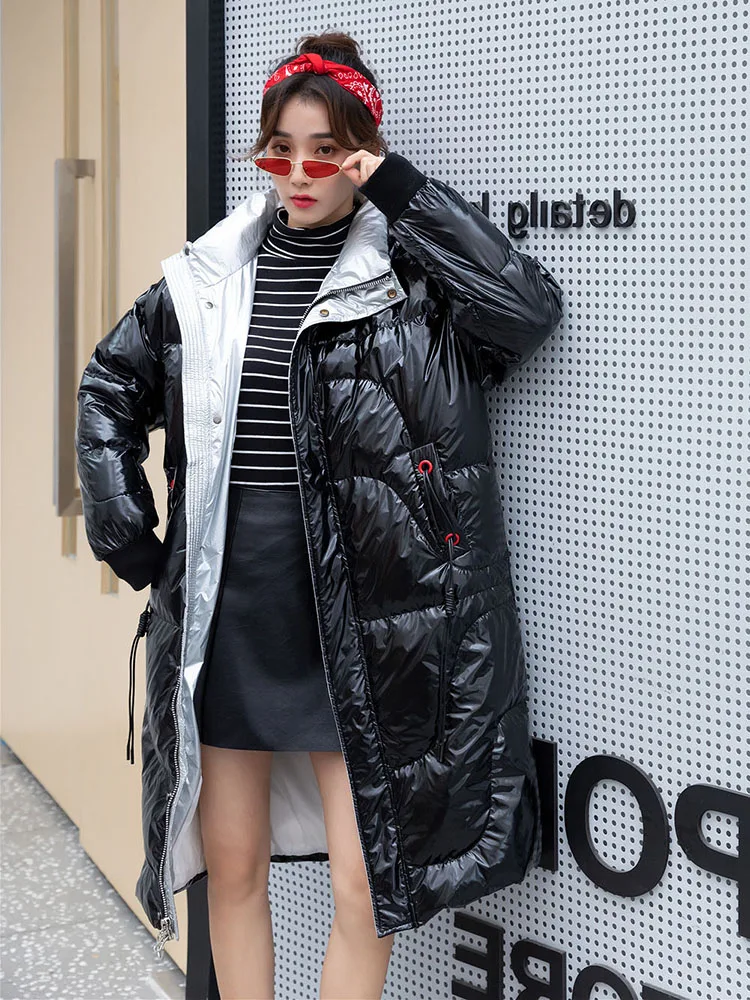 Женская зимняя куртка на белом утином пуху свободная длинная парка украинское