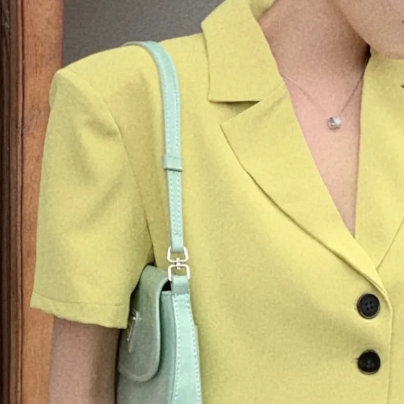 

Women Summer Korean Fashion Office Lady Blazer Skirts Suits Vintage Short Sleeve Blazers + High Waist Long Skirts 2 Pieces Sets