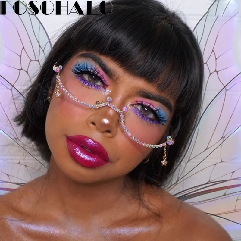 Модные алмазные оправы для очков женщин капли воды линзы без цепочки полуоправы