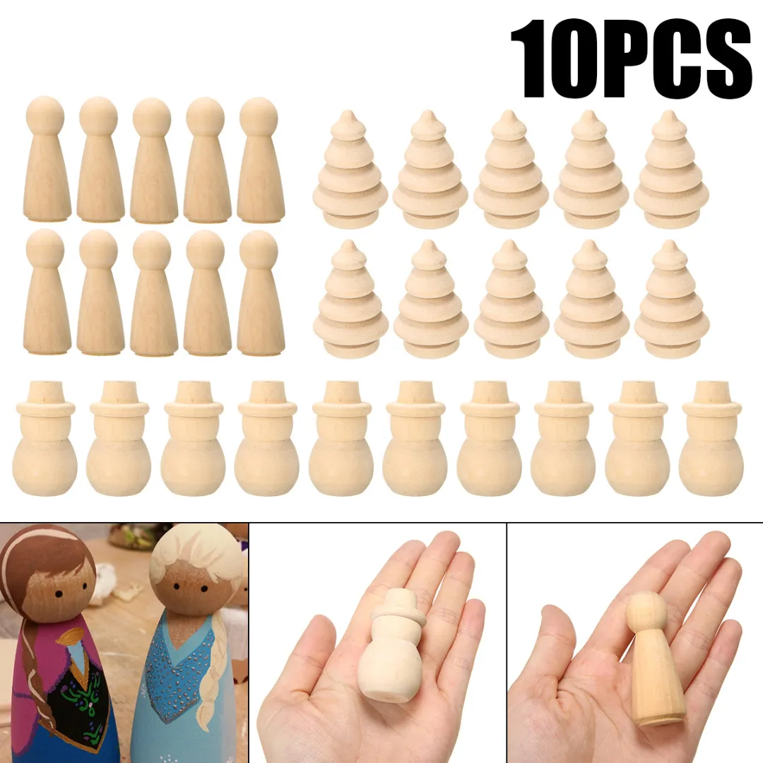

10pcs Wooden Peg People Nesting Set Peg Dolls Crafts DIY Toy Home Decoration Acorn/Boy/Christmas Tree/Girl/Snowman