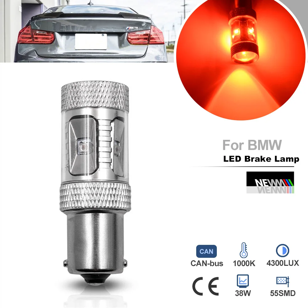 For BMW 3 Series E46 E90 E91 F30 F31 F34 M3 F80 BA15S 1156 P21W 1pc Red LED Rear Fog Light Bulbs Canbus Backup Driving Lamp