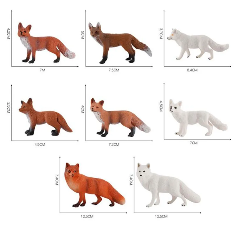 

8 FOX Ornaments Simulation Wild Animal Model Figure Toy Solid Static Plastic Arctic Fox Desktop Decoration Gifts For Children