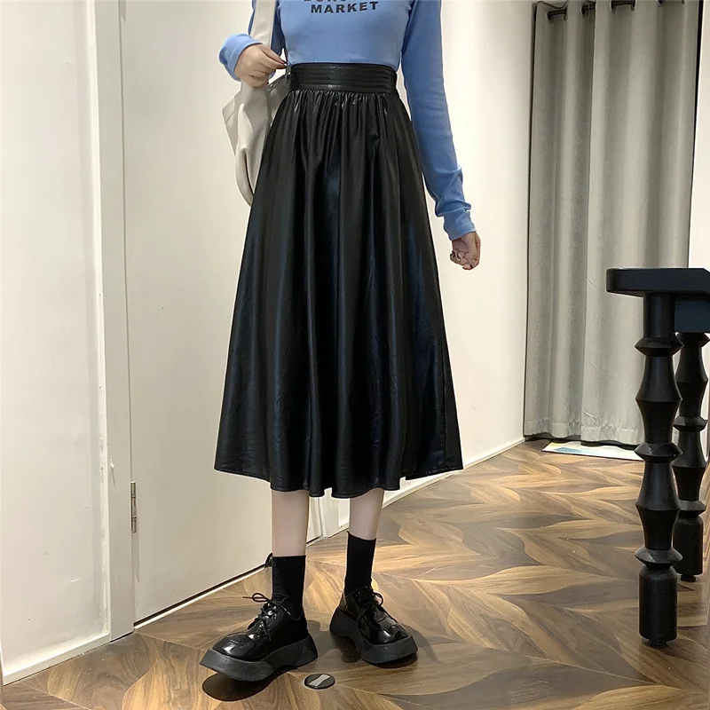 Осенняя юбка из искусственной кожи в Корейском стиле новинка 2021 средней и