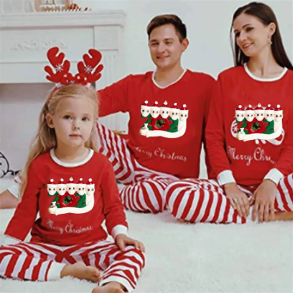 

Christmas Family Matching Outfits Printed Top Striped Pants Romper Jumpsuit Festival Holiday Casual Loungewear Sleepwear Pajama