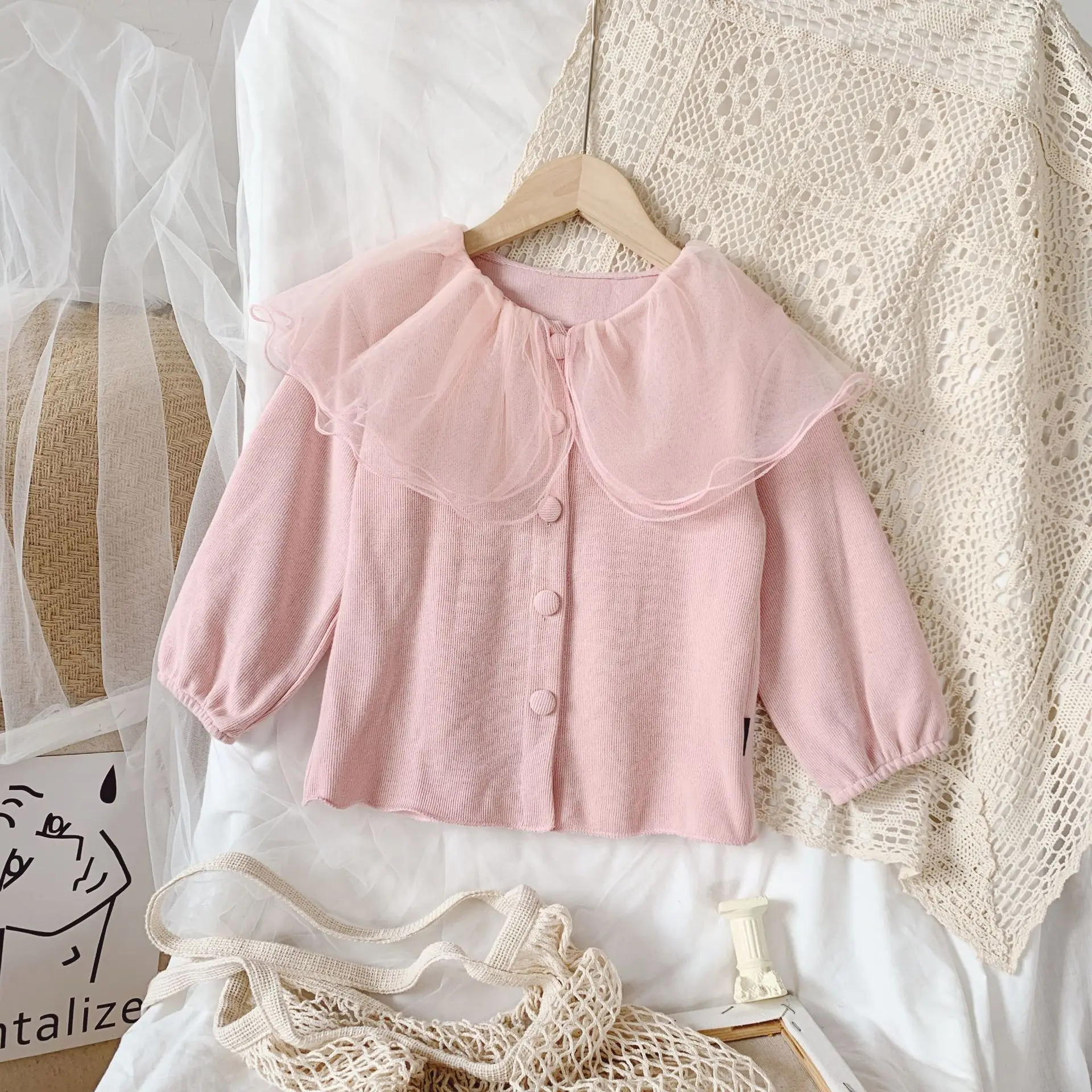 Куртка и пальто для девочек 3-7 лет однобортный кружевной кардиган верхняя одежда