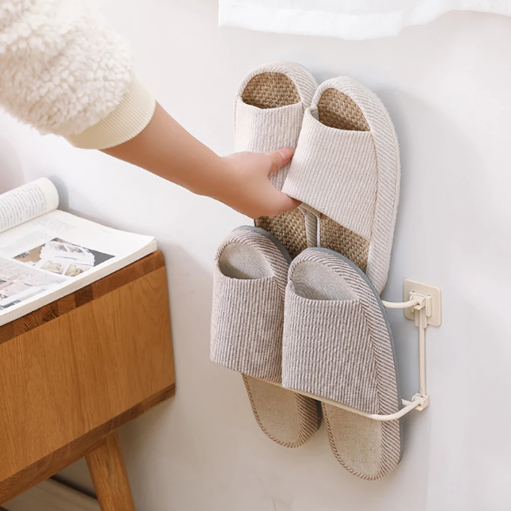 

Wall Shoes Rack Organizer Single Double Layer Folding White Gray Beige Sandal Slippers Storage Rack100% New and High Quality