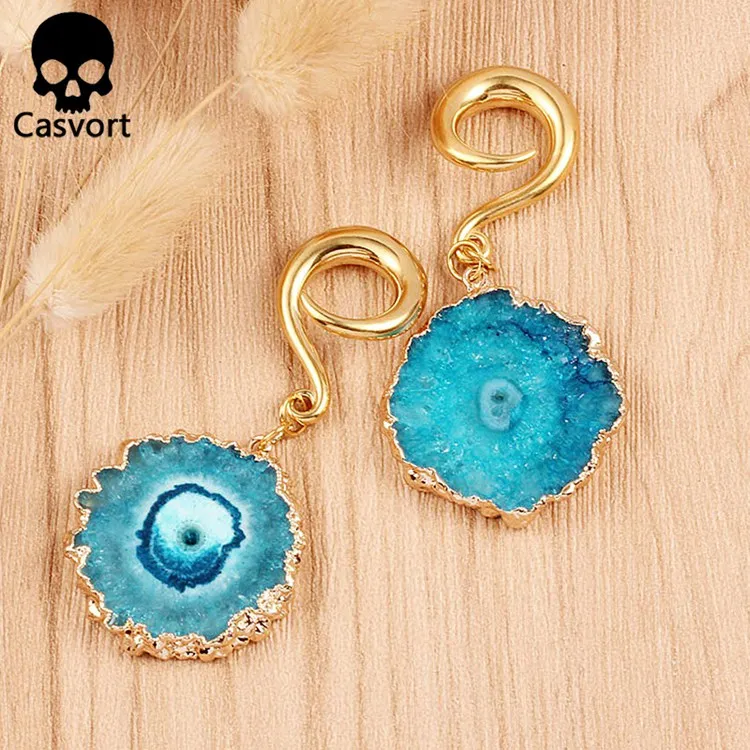 Casvort 2 шт. нерегулярные с драгоценными кристаллами висячие беруши ушные туннели из нержавеющей стали золотые ушные весы с крючком пирсинг измерительные приборы