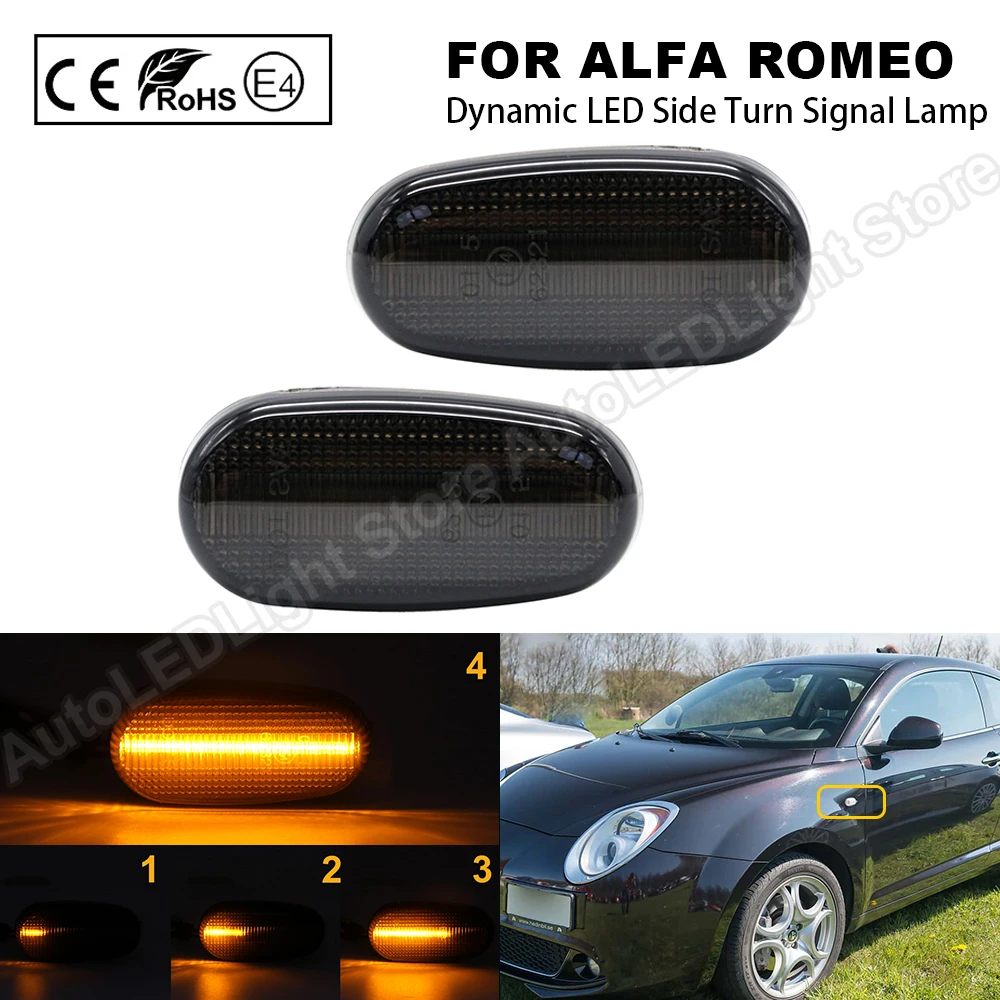 2 шт. для Alfa Romeo Mito 147 GT Fiat Bravo Динамический светодиодный боковой габаритный фонарь