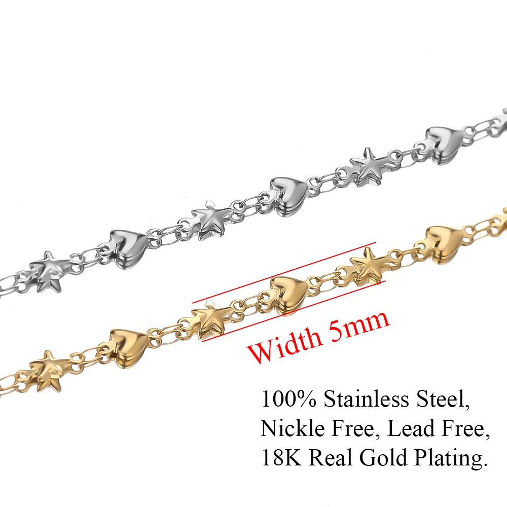1 метр нержавеющая сталь Звезда Цепочки с сердечком оптом DIY фурнитура для колье