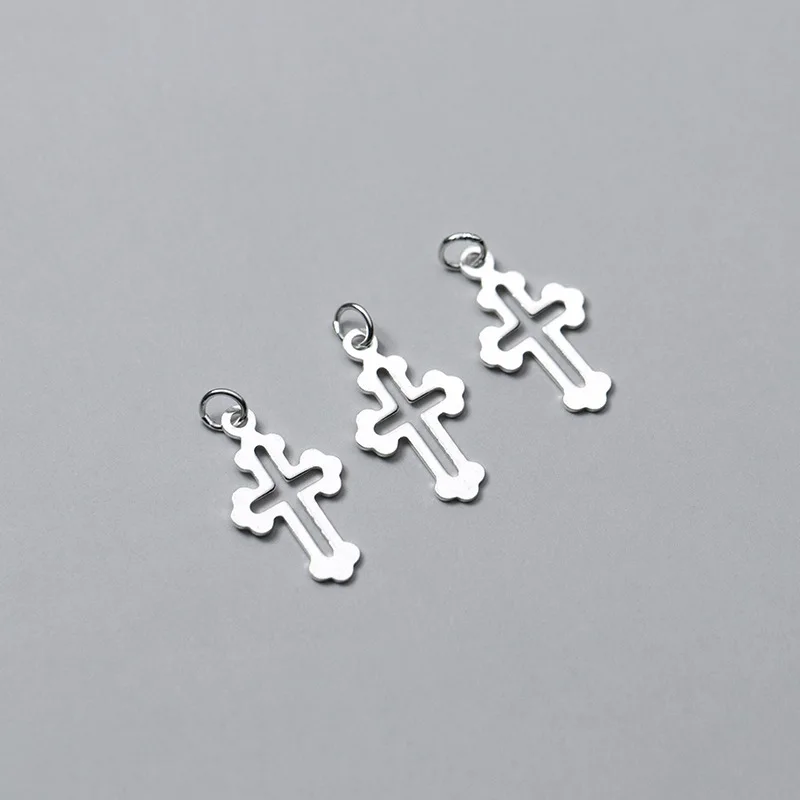 4pcs 925 Sterling Silver Hollow Cross Charm Pendant for Diy Bracelet Necklace Making Fine Jewelry Finding | Украшения и