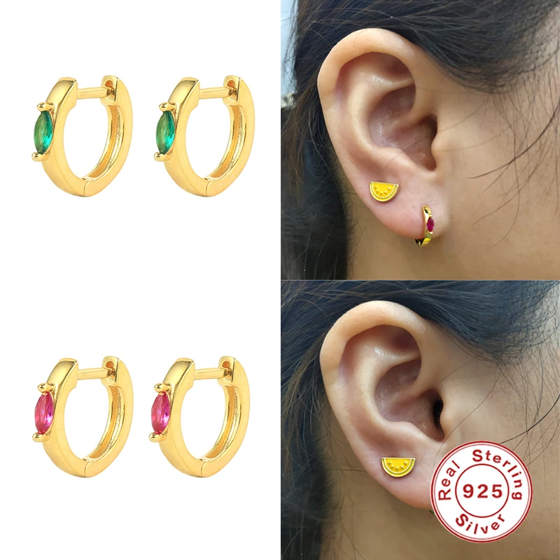 

Aide 925 Sterling Silver Gold Circle Hoop Earrings Women Fashion Heart Enamel Special Red Green Purple Gold Fashion Fine Jewelry