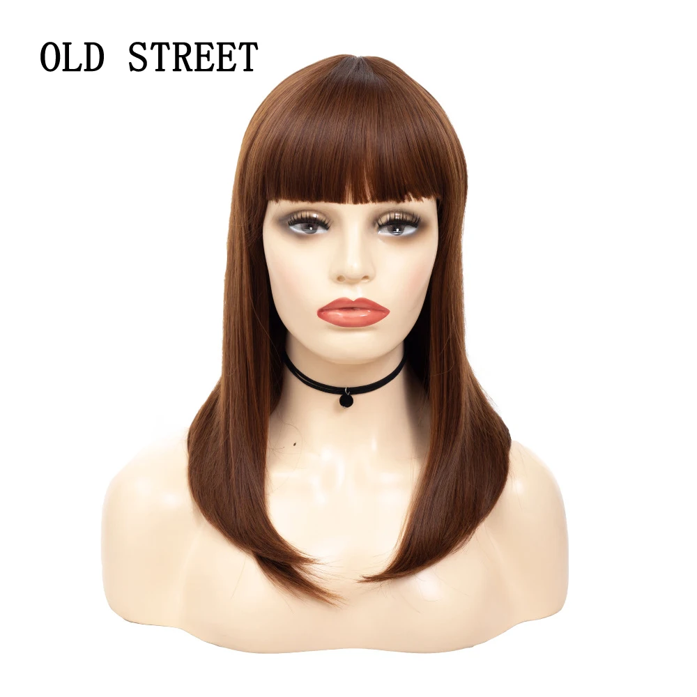 Парики синтетические темно-коричневые с челкой многослойная прическа для женщин