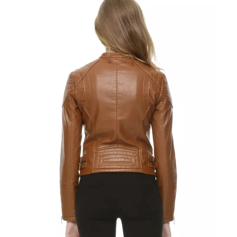 

TMODA 2021 Autumn Winter Women Faux Leather Jackets and Coats Lady Pu Motorcycle Brown Zipper Coat Streetwear Biker Outerwear
