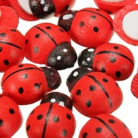 small 50pcs diy wooden handicraft micro landscape ornaments painted wood cartoon insect toys red beetles seven ladybugs