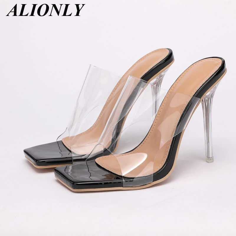 

ALIONLY Fashion Slippers for Women 2022 Summer New Sexy PVC Transparent Crystal High Heels Party Slippers Flip Flops Shoes