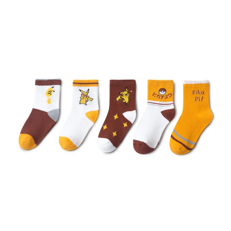 5Pairs Pokemon Pikachu Children Short Socks Anime Cartoon Figure Print Baby Boys Girls Cute Christmas Gifts for kids - купить по