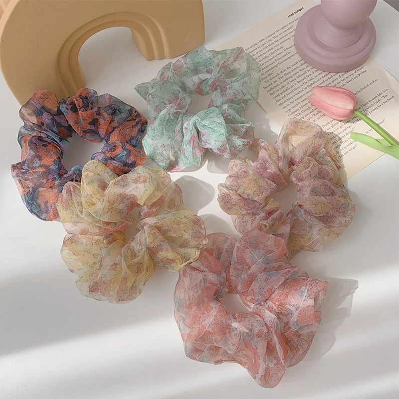 Женская шифоновая резинка для волос винтажная с принтом аксессуар волос| |