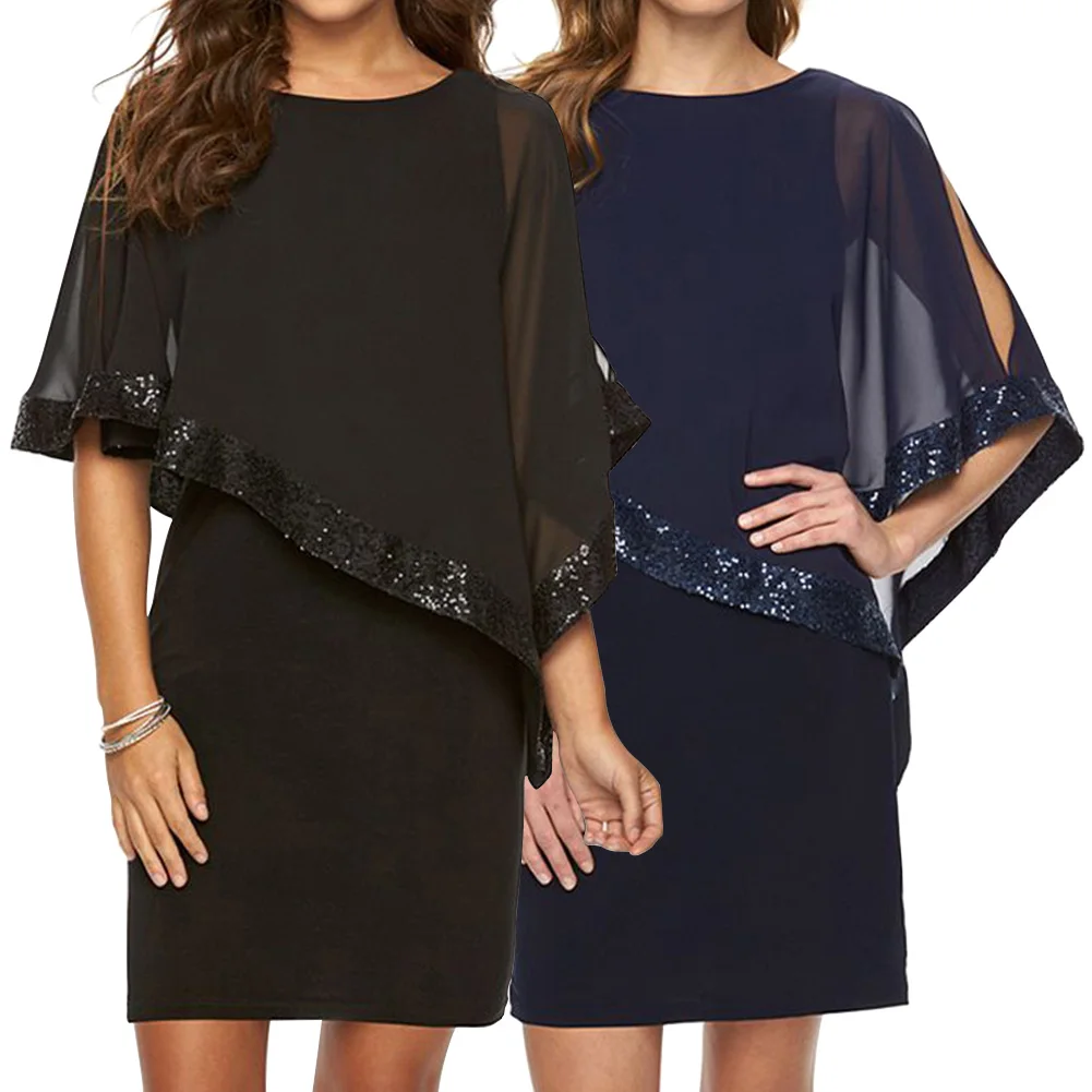 Мини-платье с блестками и накладным карандашом коротким рукавом вырезом