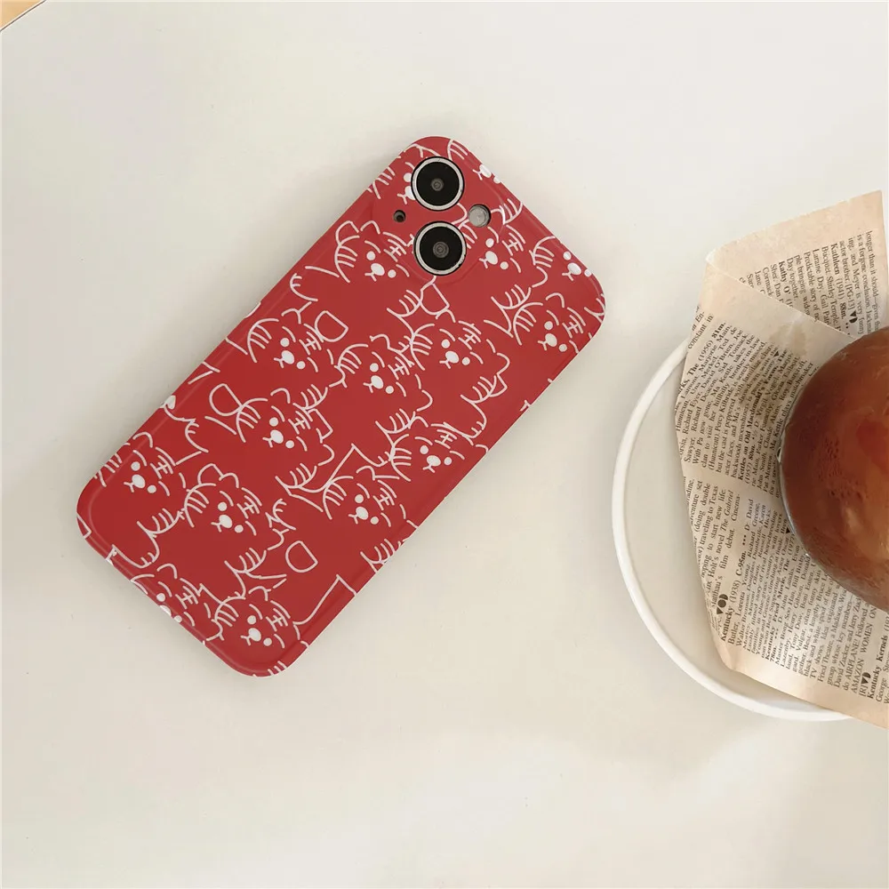 

INS Cute Line Tiger Cartoon Phone Case For iPhone 13 12 11 PRO MAX XS X XR 7 8 PLUS Fall-anti Silicone Protective Cover Shell