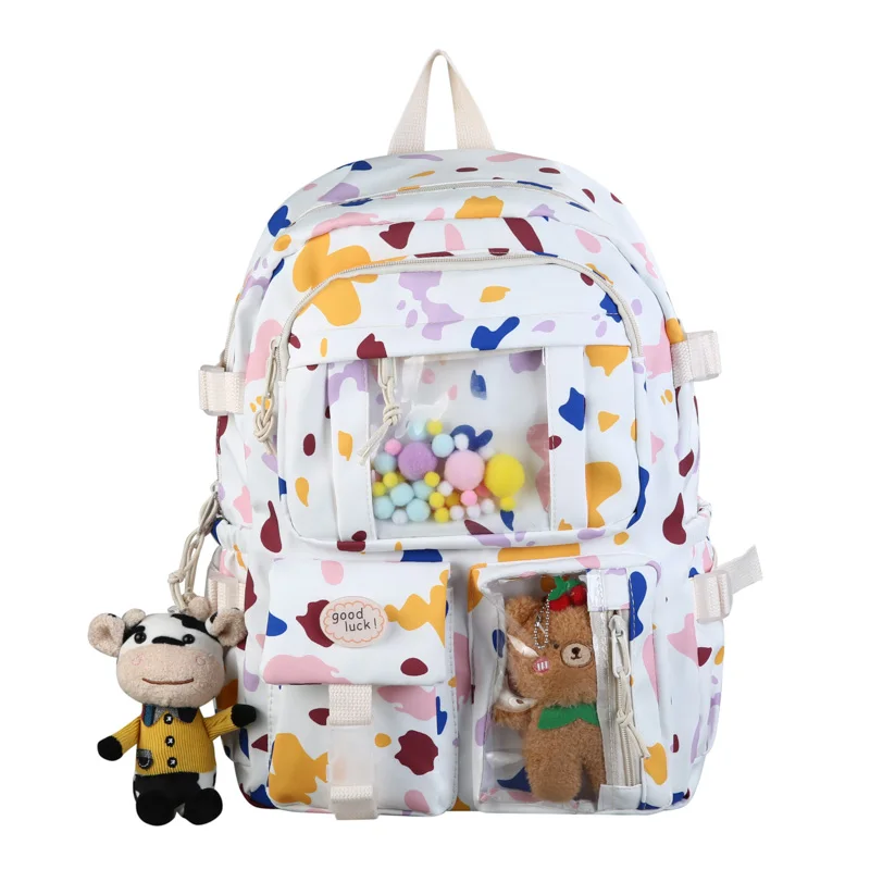 

EST Colorful Ball Transparent PVC Mochila Mujer Women Backpack Female School Bagpack Kawaii Cow Shoulders Girls Book Bolsa Bags