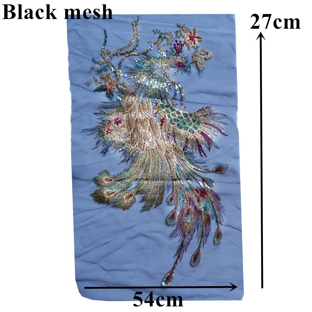 Вышитая блестками Павлин Феникс черная сетчатая кружевная ткань платье