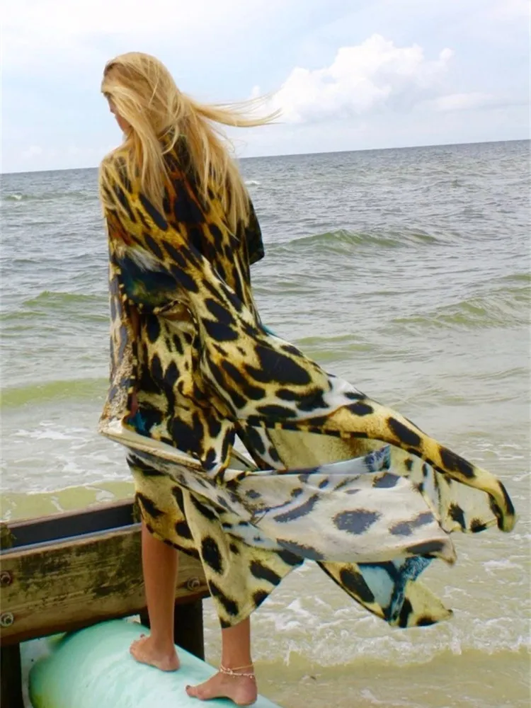 Накидки для бикини пикантное кимоно с принтом тигра 2021 пляжный халат купальник