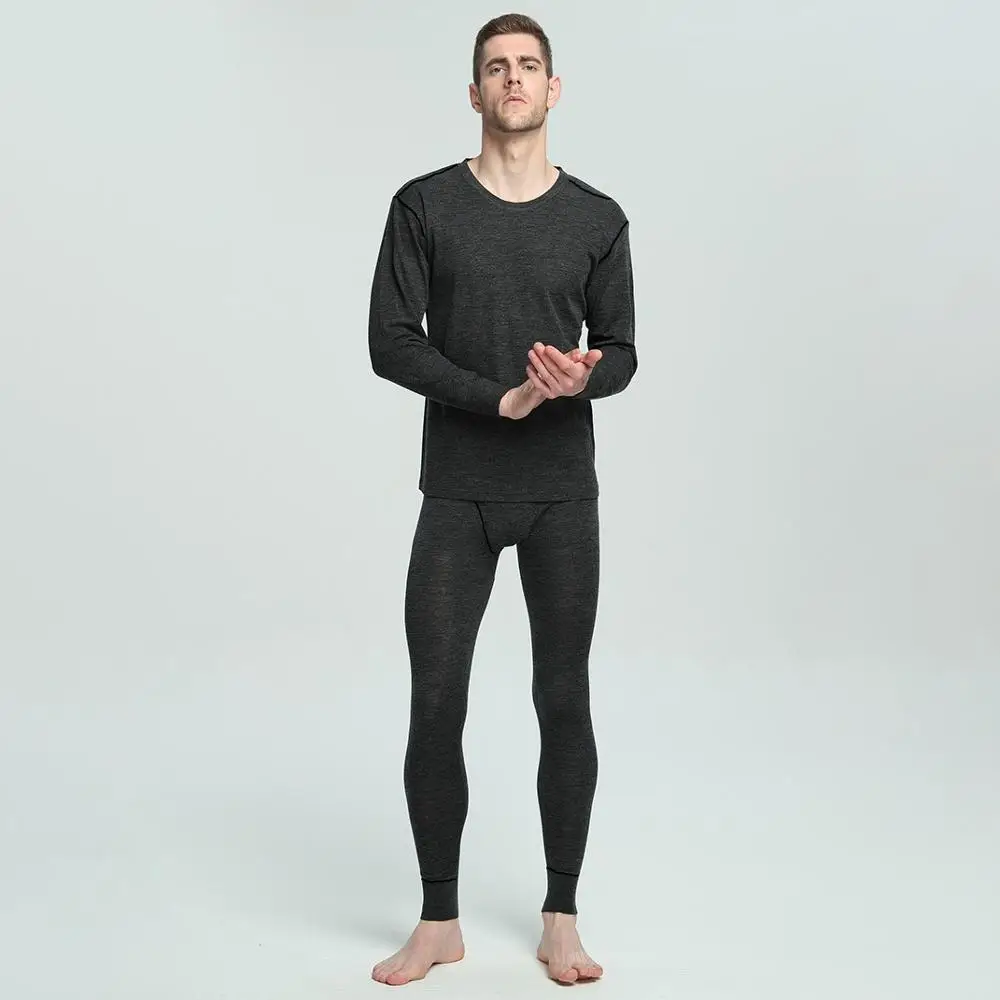 Men's 100% Merino Wool Winter Base Layer Thermal Warm Underwear set Breathable 210gsm weight Tops Pants Set