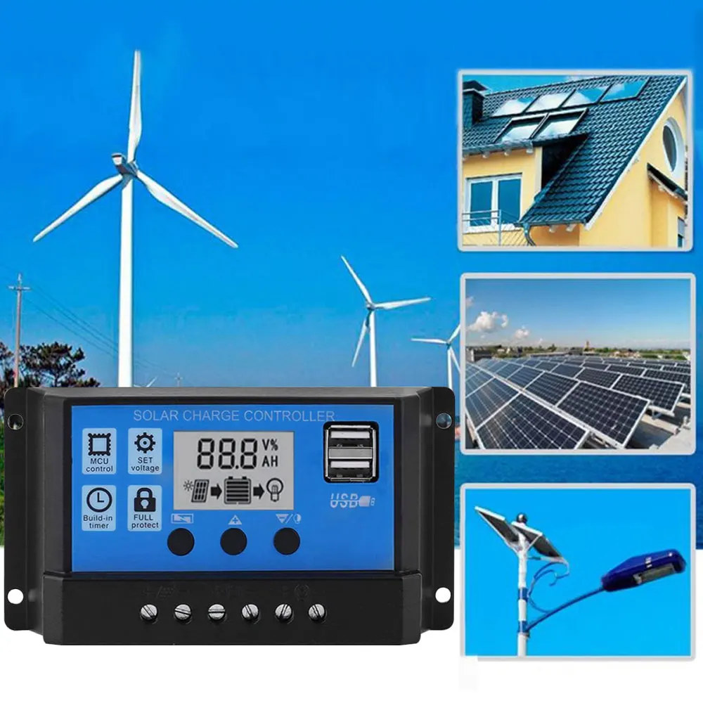 

LCD MPPT Controller Inverters Regulator CE 10A-100A MPPT Solar Panel Regulator Charge Controller 12V/24V Auto Focus Tracking AU