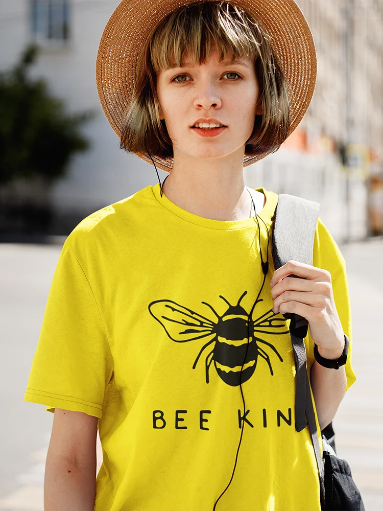 

Yeskuni Bee Kind Graphic Tee Shirt Femme Summer 2022 Ladies Casual Basis O-collar Shirt Ulzzang Comfy Simple Women T Shirt
