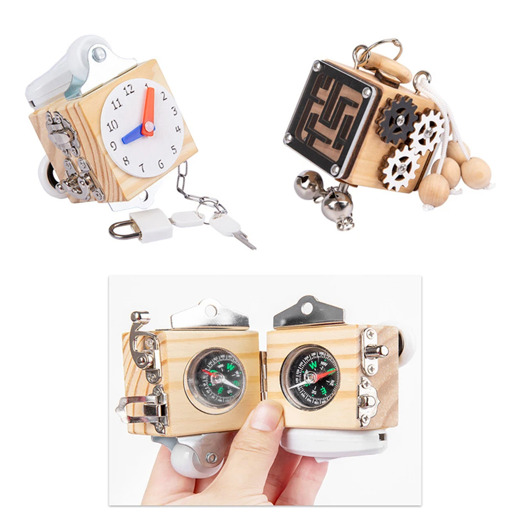 

Деревянный интерактивный строительный блок Монтессори для малышей, разблокированная Базовая игрушка для развития навыков, сенсорные игру...