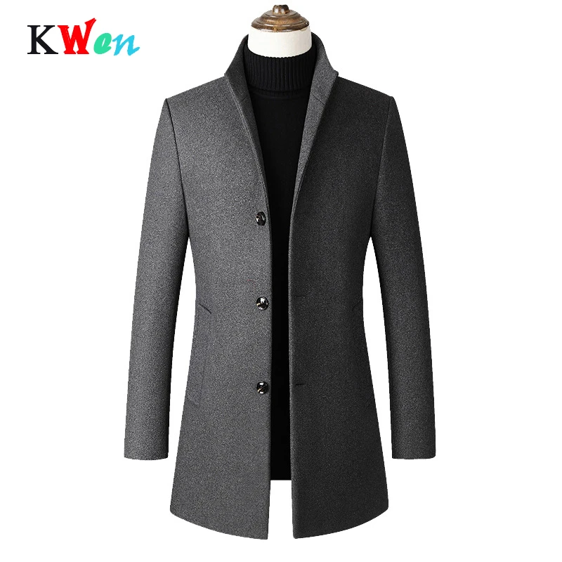 

Jacket Men Windbreaker Winter Blend Wool Jackets Casual High Quality Stand Collar Long Coat Manteau Homme Laine Mens Overcoat