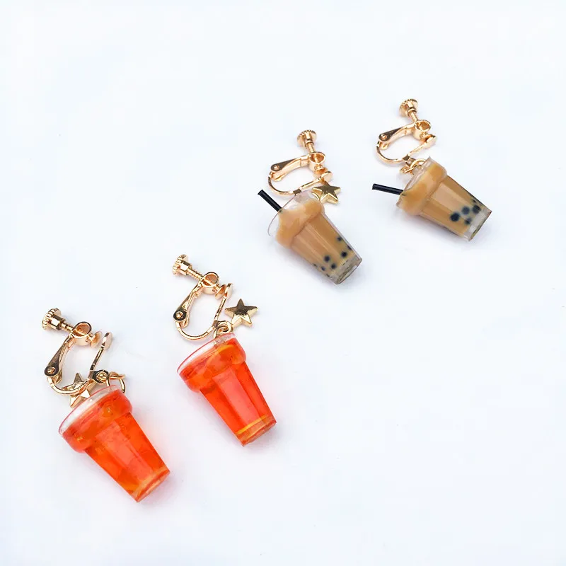 

Cute Lemon Ice Black Tea Pearl Milk Tea Earrings Taiwan Boba Bubble Tea Funny Dangle Earrings For Women Girl Children Jewelry
