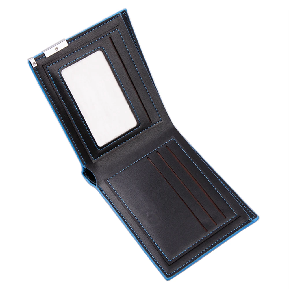 Мужской кошелек CUIKCA водонепроницаемый кожаный тонкий с синими краями и железным