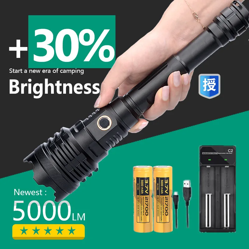 

Super Bright Flashlight Torch USB Rechargeable Tactical Hunting Flashlights 21700 Zoom Lamp 16-Core LED Flash Light Zoomable