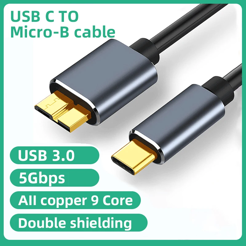 

5Gbps Type C To Micro B USB 3.0 Extension Cable 3A Quick Charging Wire All Copper 9 Core For MacBook Laptop Hard Drive Disk Cord