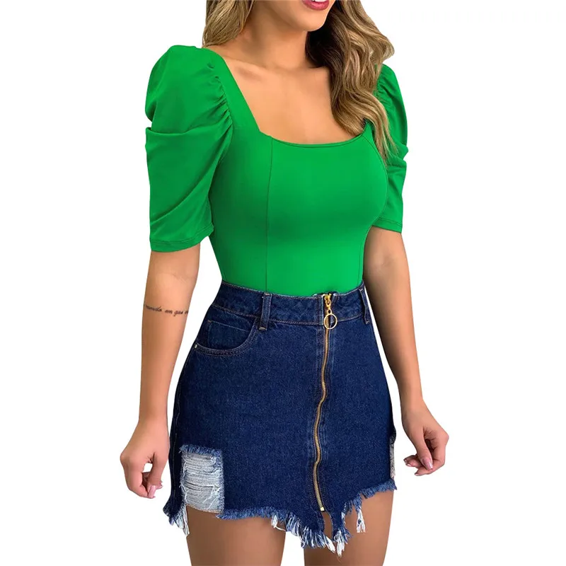 Сексуальные женские блузки и топы с квадратным воротником весна-лето 2020