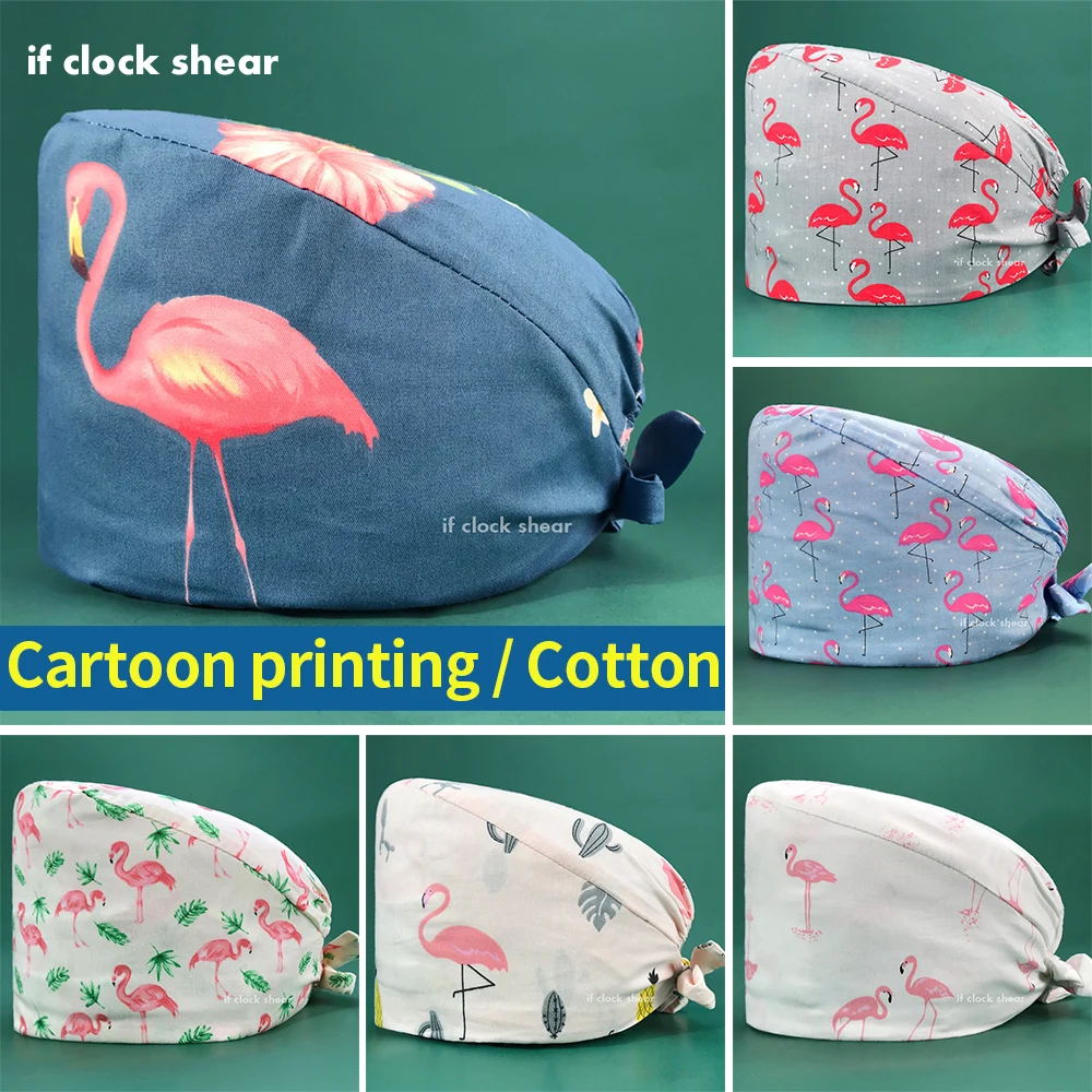 

High Quality Nursing Scrubs Accessories Pet Grooming Clinic Work Caps Cartoon Printing Hat Adjustable Operating Room Working Cap