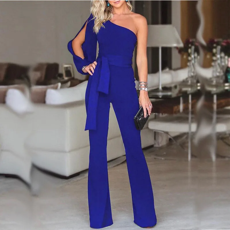 

Summer Women One-shoulder Strapless Straight Jumpsuit High-Waist Bandage~