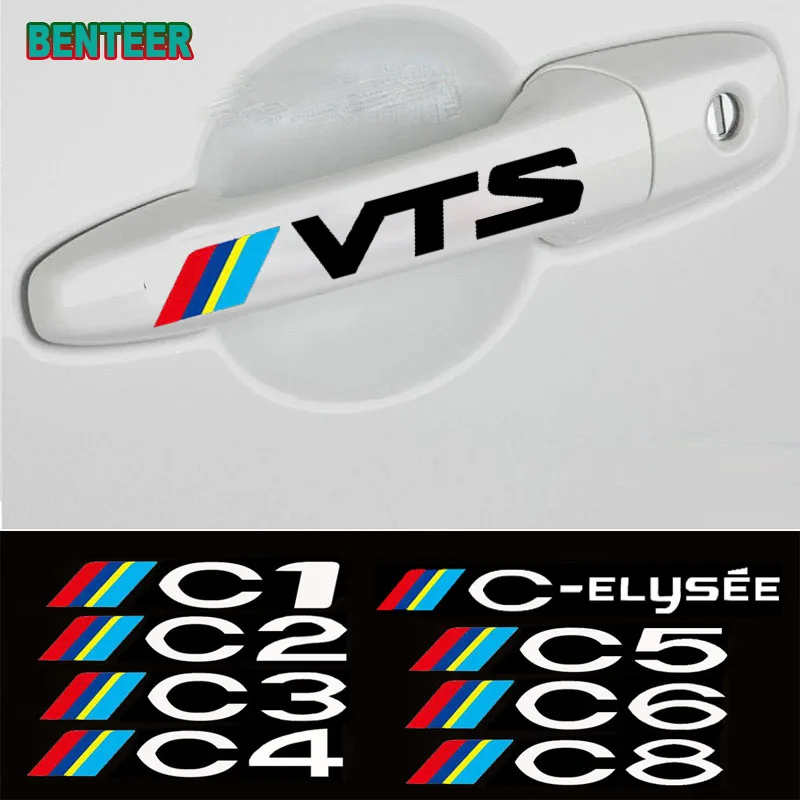 

4pcs car door handle sticker For Citroen C4 C1 C2 C5 C3 C6 C8 C-ELYSEE VTS Sport Racing Styling Exterior Accessories