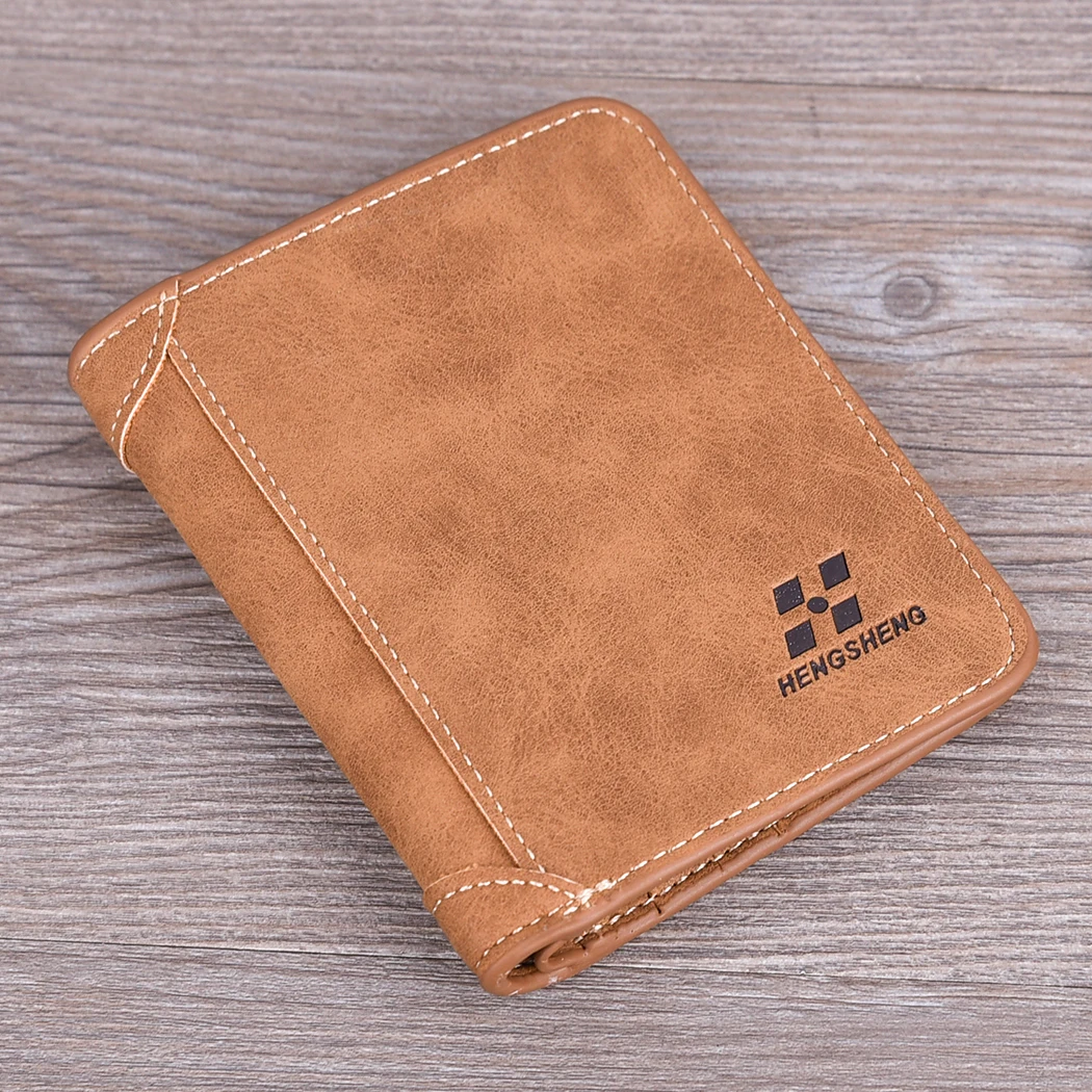 Кошелек мужской короткий из матовой кожи бумажник в стиле ретро тройного