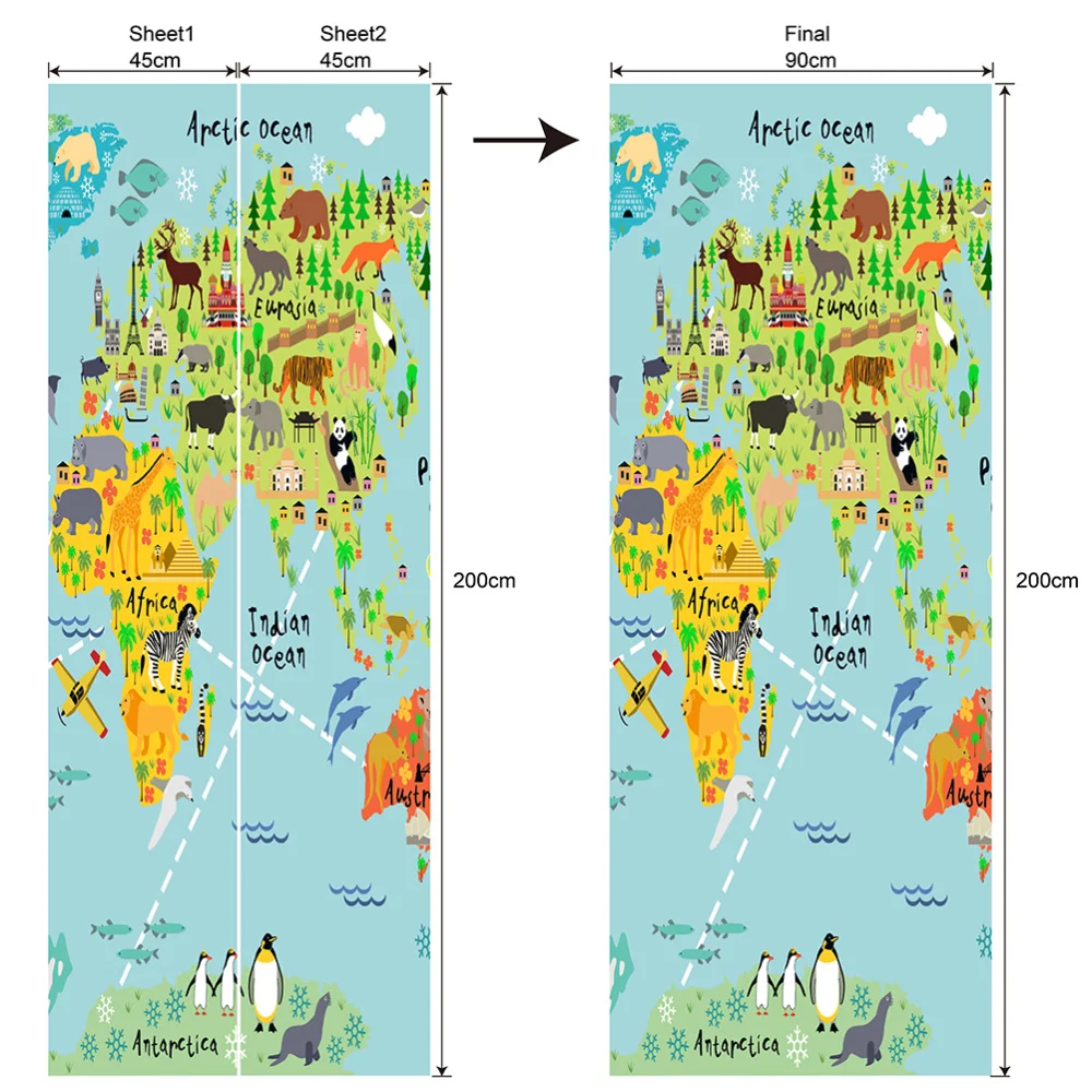 

1 Set of Door Sticker PVC 3D Animal Printing Door Renovation Sticker Removable Door Bedroom Living Room Door Sticker for Home (3