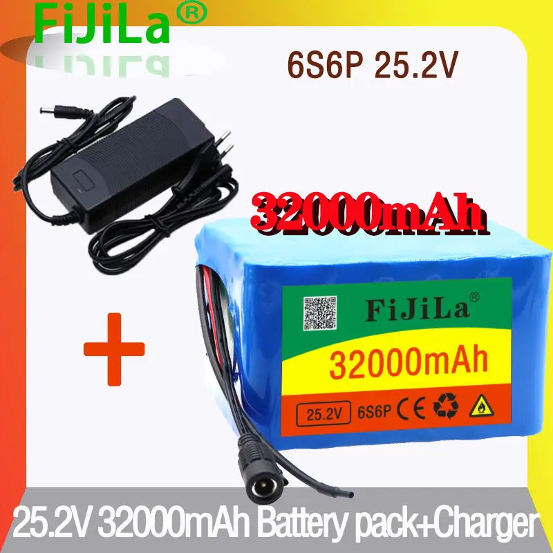 

2021 24v 32ah 6S6P lithium battery 25.2V 32000mAh li-ion battery for bicycle battery pack 350w e bike 250w motor + 2A charger