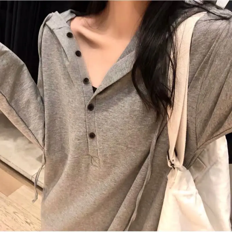 

New Korean Loose Long Over Knee Thin Hooded Sweater Lazy Style Dress Spring and Autumn Woman Harajuku Dress