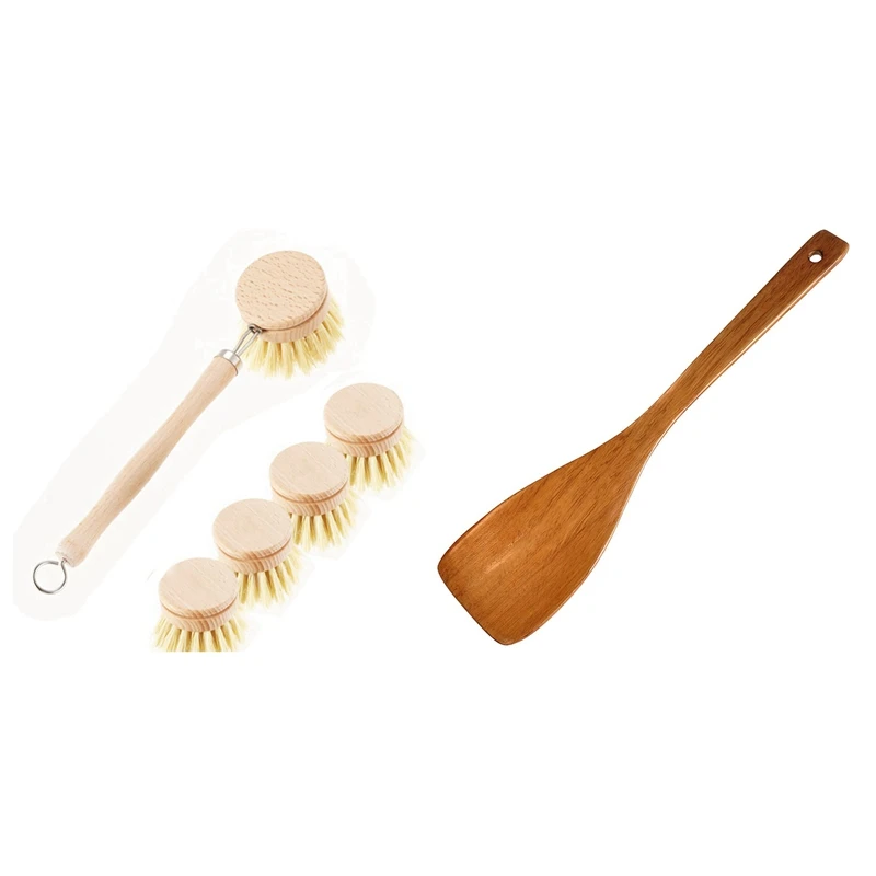 Бамбуковая щетка для посуды с деревянной ручкой длинная ручка скруббер шпателем