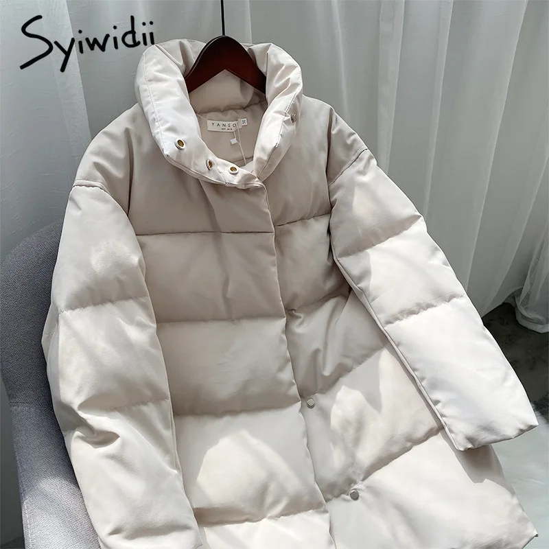 Syiwidii женские зимние длинные куртки 2021 со стоячим воротником на пуговицах