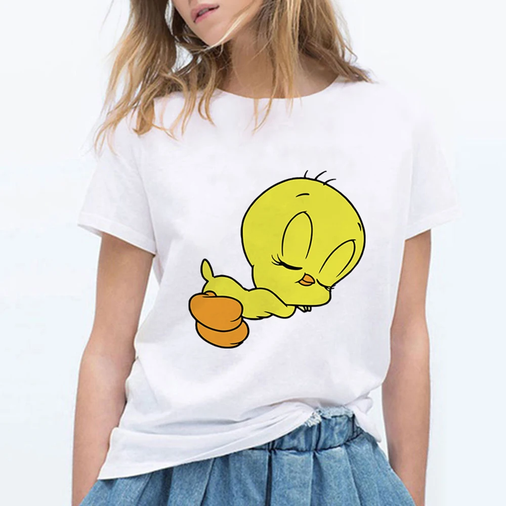 19bk883 Looney tung птичка Твити женские футболки забавный Vogue Harajuku уличная одежда большого размера Футболка женская одежда - Цвет: 19bk883